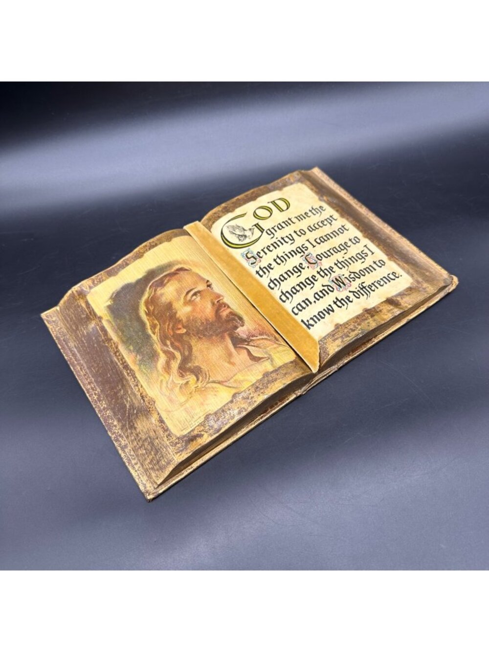 Vintage Serenity Prayer Jesus Faux Bible Book Decor Gold Decorative Religious